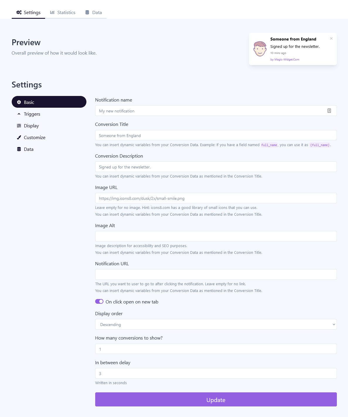 latest conversions settings